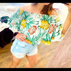 Crop top flowers, flowy, XXI, size M, off shoulder